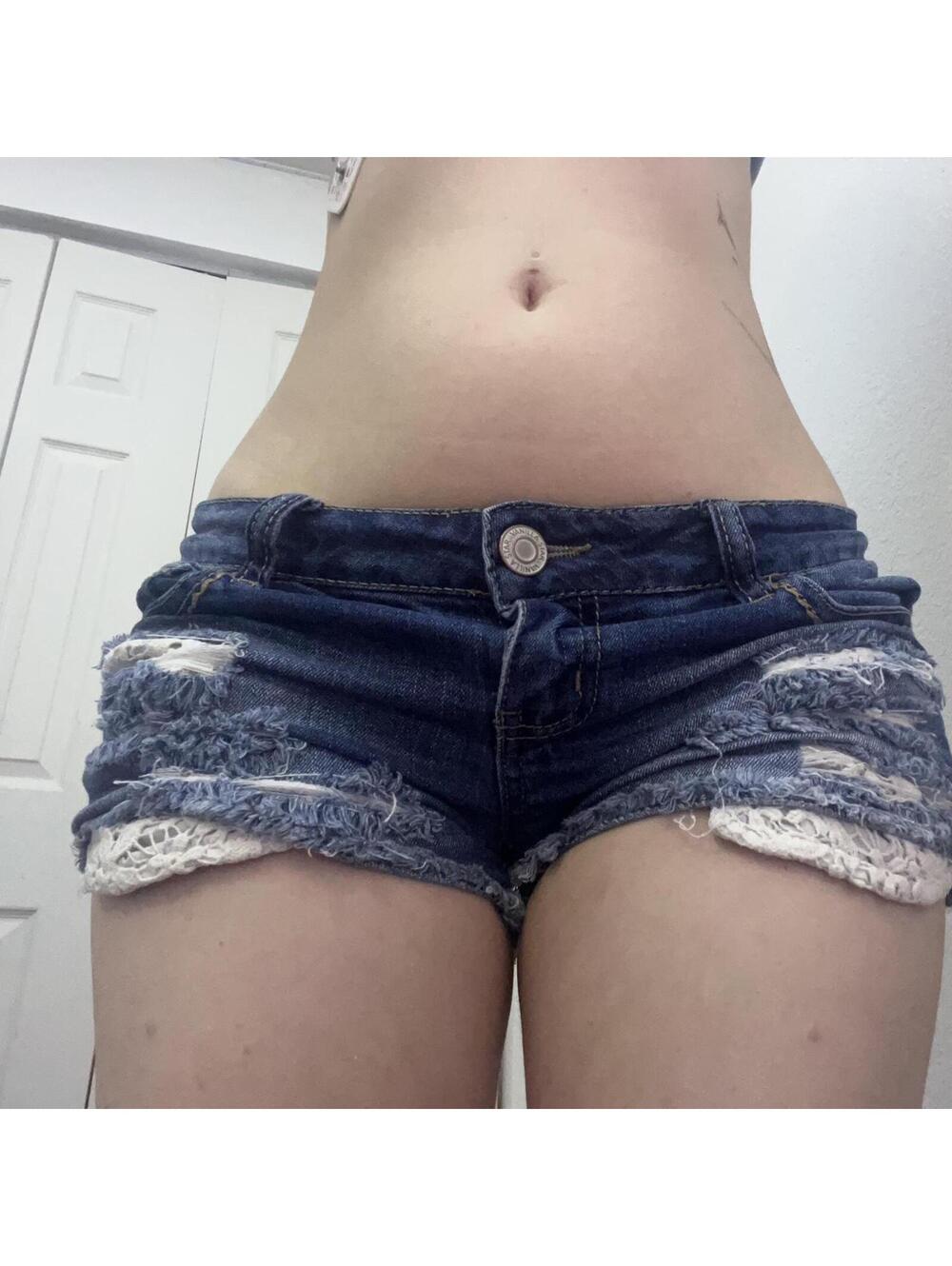 low rise micro denim shorts with lace trim